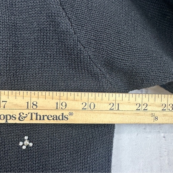 Vtg Christmas Embroidered Bow Cardigan Sweater Lrg Black Beaded Holiday Coquette - Picture 10 of 12